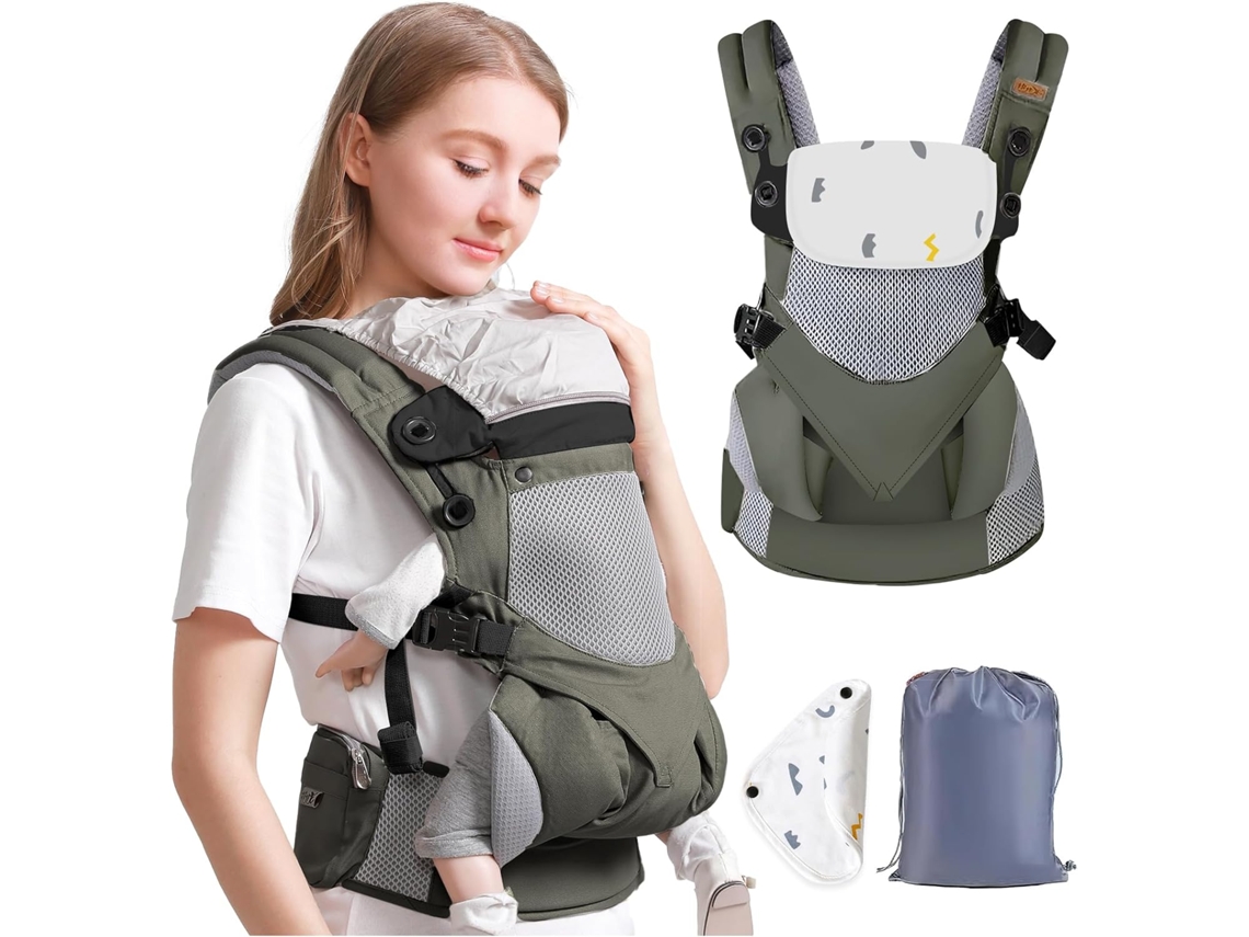 Portabebés ergonómico ajustable con toalla de saliva extraíble para recién nacidos de 3 a 48 meses, verde Digitallab