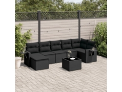 Conjunto de sofá de jardín de 8 piezas con cojines en mimbre sintético negro de DKD Home Decor
