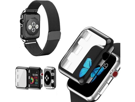 Kit Correa Milanese Loop Cierre Magnético y Funda Antiimpacto APPLE Watch Series 7 - 45mm PHONECARE Negro