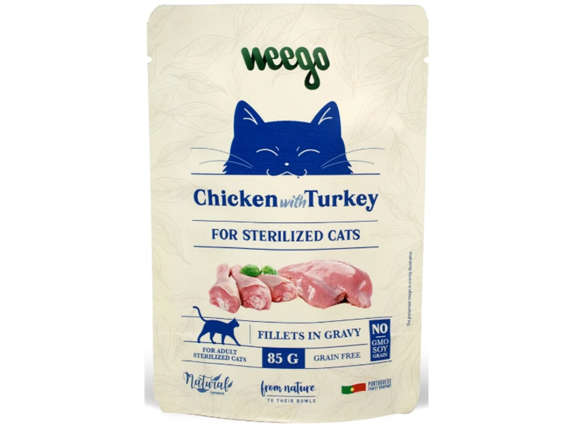 Pack de Comida Húmeda para Gatos Esterilizados WEEGO 85 g x24 (Pavo)