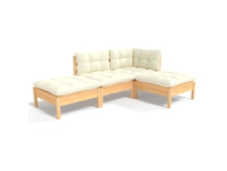 Juego de 4 sillones de jardín con cojines de pino macizo color crema MAISON EXCLUSIVE