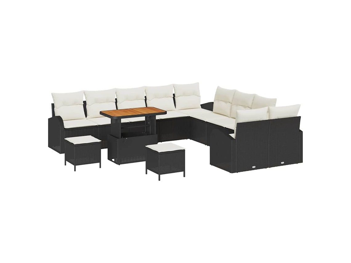 Maison Exclusive - Conjunto De Sofá De Jardín Con Cojín 13 Pcs Negro Y Crema