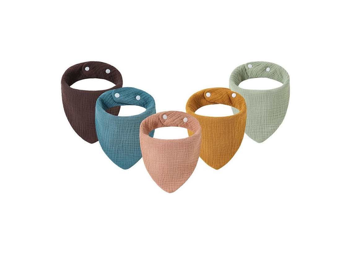 Juego de baberos para bebé (5 piezas), baberos de muselina de algodón de seis capas con cierre ajustable, baberos tipo bandana bonitos y prácticos.