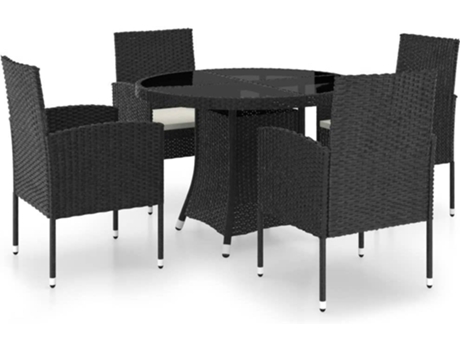 Conjunto 5 de comedor para jardín VIDAXL ratán sintético negro