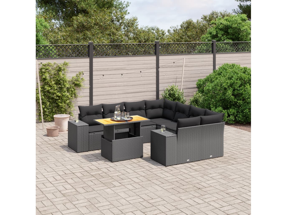 Conjunto de sofás de jardín de 9 piezas DKD Home Decor con cojines de mimbre negros