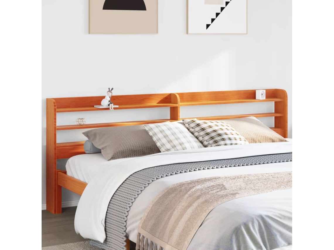 Cabecero De Cama Con Estantes Madera Maciza Pino Marrón 180 Cm