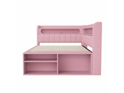 Sofá Cama Tapizado 90x200 Cm - Puerto Usb, Tira De Luz Led, Zapatero Incluido, Dos Cajones - Rosa