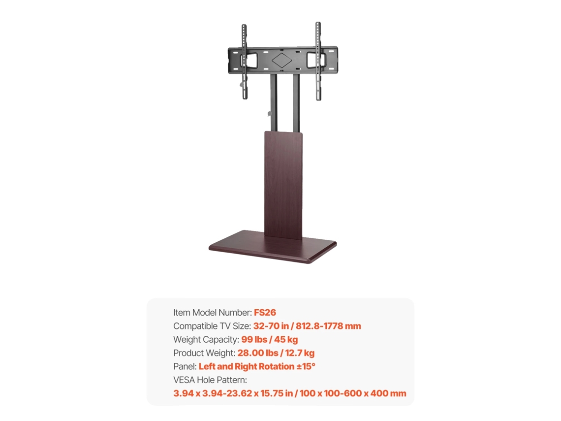 Soporte para TV, altura ajustable, diseño móvil, 45 kg