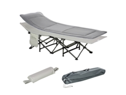 Cama de camping doble con almohada y saco de dormir, colchón gris ligero, capacidad de carga hasta 150 kg.