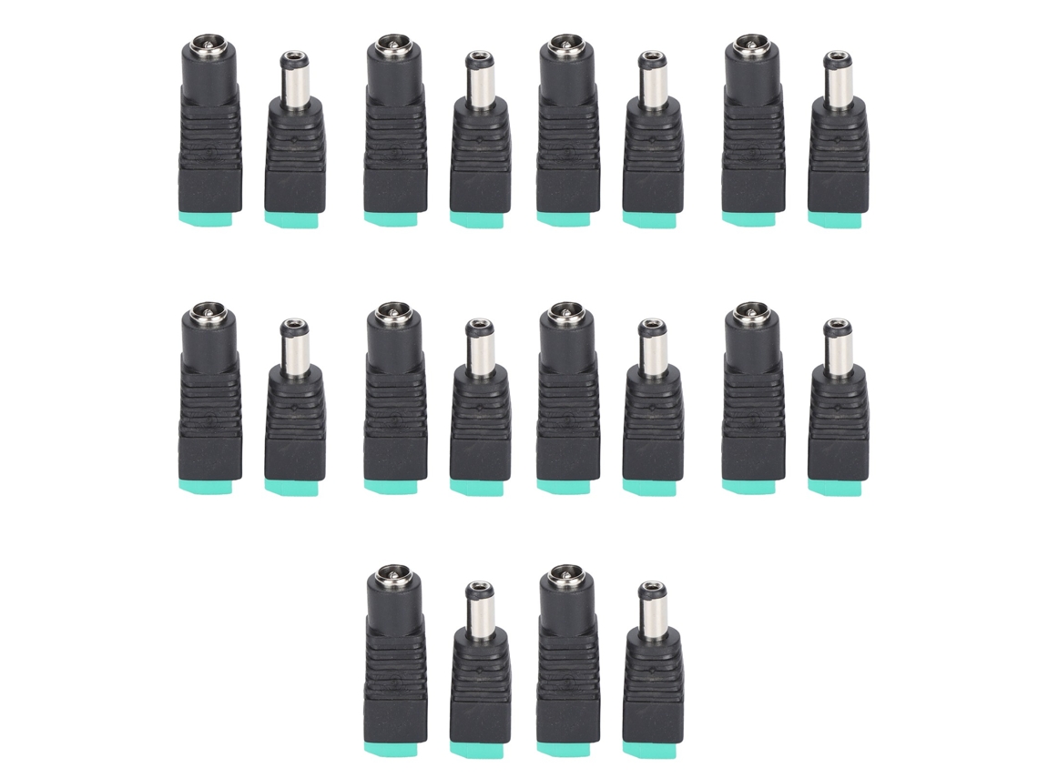 Adaptador de alimentação CC com conector de 5,5 x 2,1 mm para câmeras LED Fita CFTV (macho e fêmea).