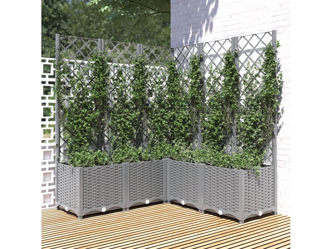 Jarrón/maceta de jardín con enrejado, 120 x 120 x 136 cm, PP, gris claro, DKD Home Decor