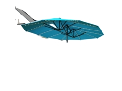 Paraguas doble, poliéster de 200 g/m², 451 x 267 cm, UPF 50+, sistema de elevación con manivela, aberturas de ventilación.