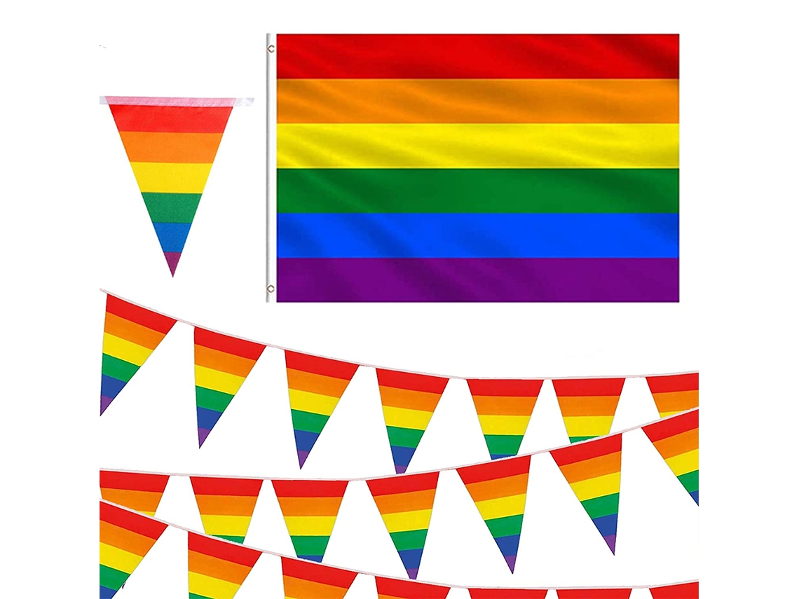 FNINIJEDE Rainbow Pennant Banner, Acessório De Festa, Alta Qualidade, Bunting De 30 Pés Com Bandeiras De Dupla Face, Durável E Reutilizável Para Uso Externo Em