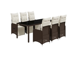 Maison Exclusive - Set De Mesa Y Sillas Jardín 7 Pzas Con Cojines Ratán Pe Marrón