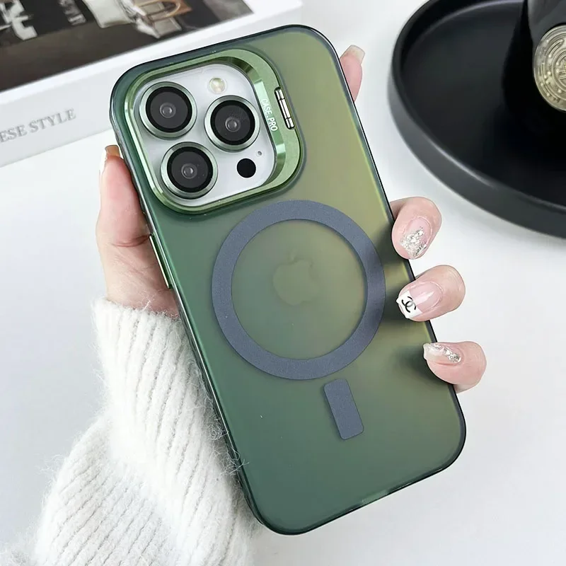 (iphone 13, Verde) Funda Magnética Para Teléfono Con Acabado Mate Y Que Cambia De Color, Compatible Con Magsafe.