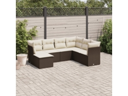 Conjunto de sofá de jardín de 7 piezas con cojines de mimbre marrón DKD Home Decor