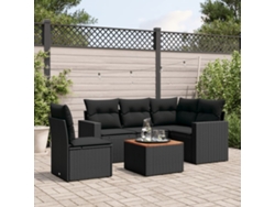 Conjunto de sofá de jardín de 6 piezas con cojines, mimbre sintético negro, DKD Home Decor