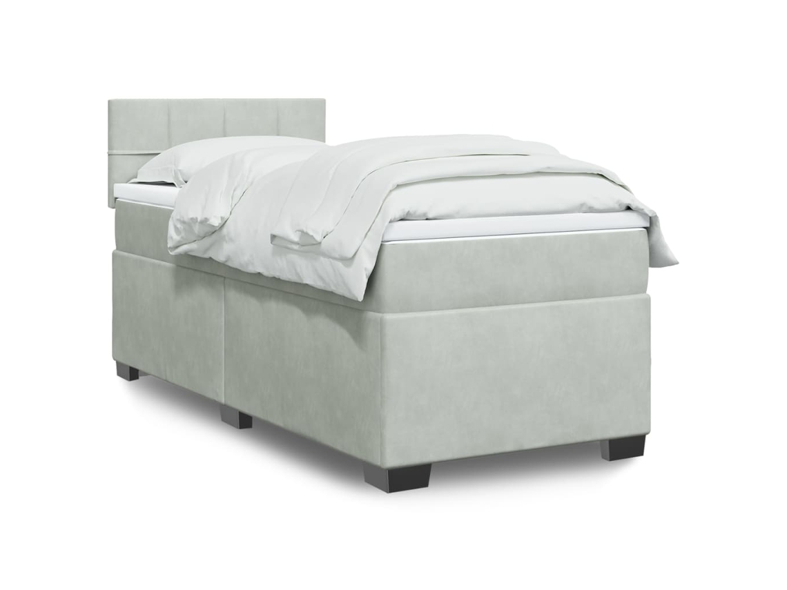 Cama Box Spring Con Colchón Terciopelo Gris Claro 100x200 Cm
