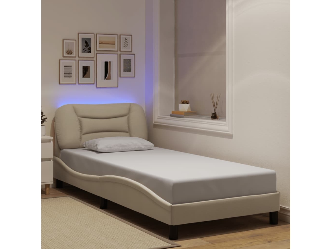 Estructura De Con Led Sin Colchón Tela Crema 80x200 Cm