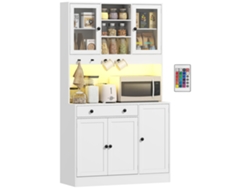 Mueble De Almacenamiento Con Iluminación Led, Armarios Y Cajón, Puertas De Cristal, Mando A Distancia Incluido, Color Blanco.