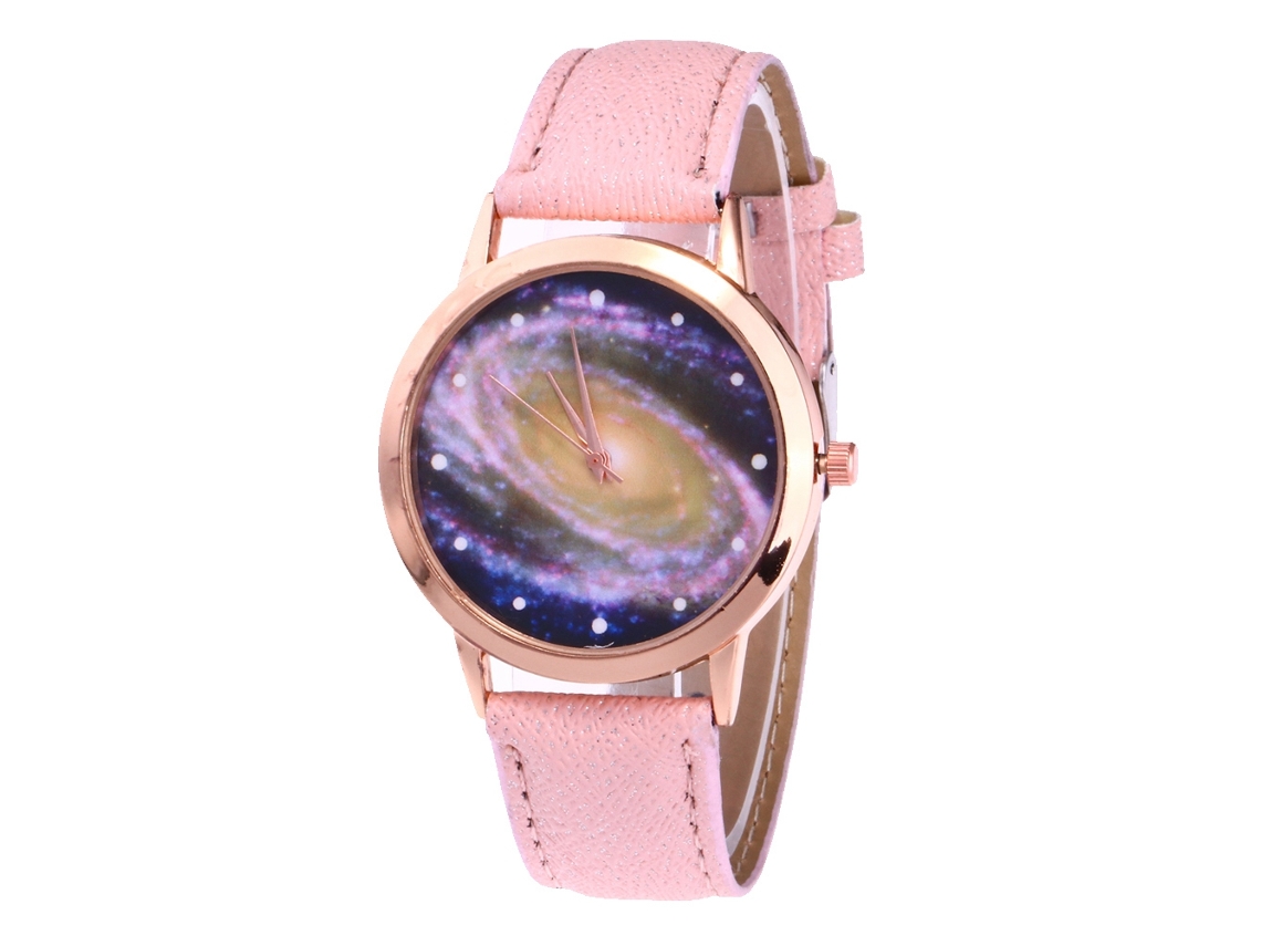 Reloj De Pulsera De Aleación Para Parejas Con Esfera Redonda Y Movimiento De Cuarzo Rosa Oscuro.