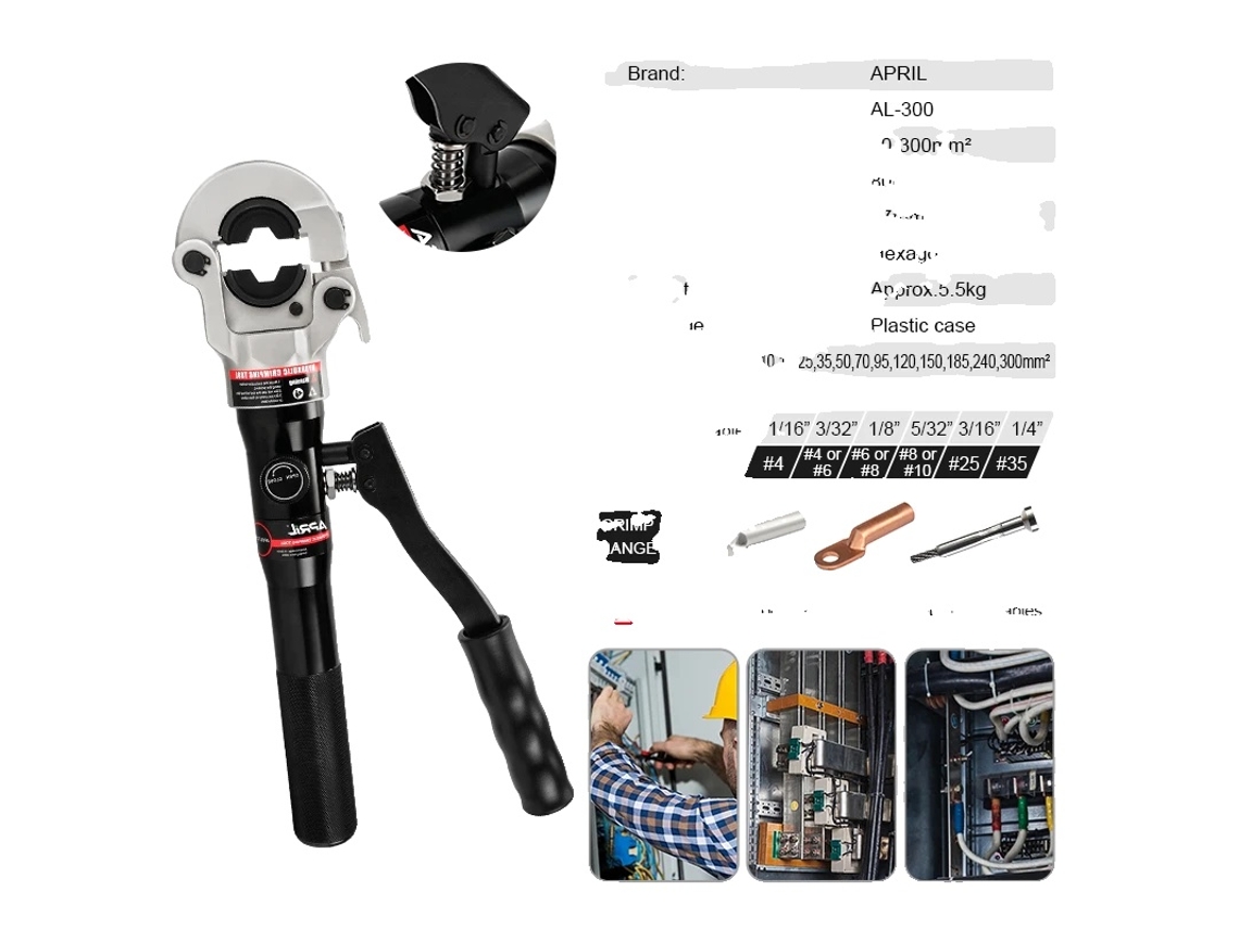 Crimpadora hidráulica de manguitos de cable, presión de 8 t, AL 300 OEM