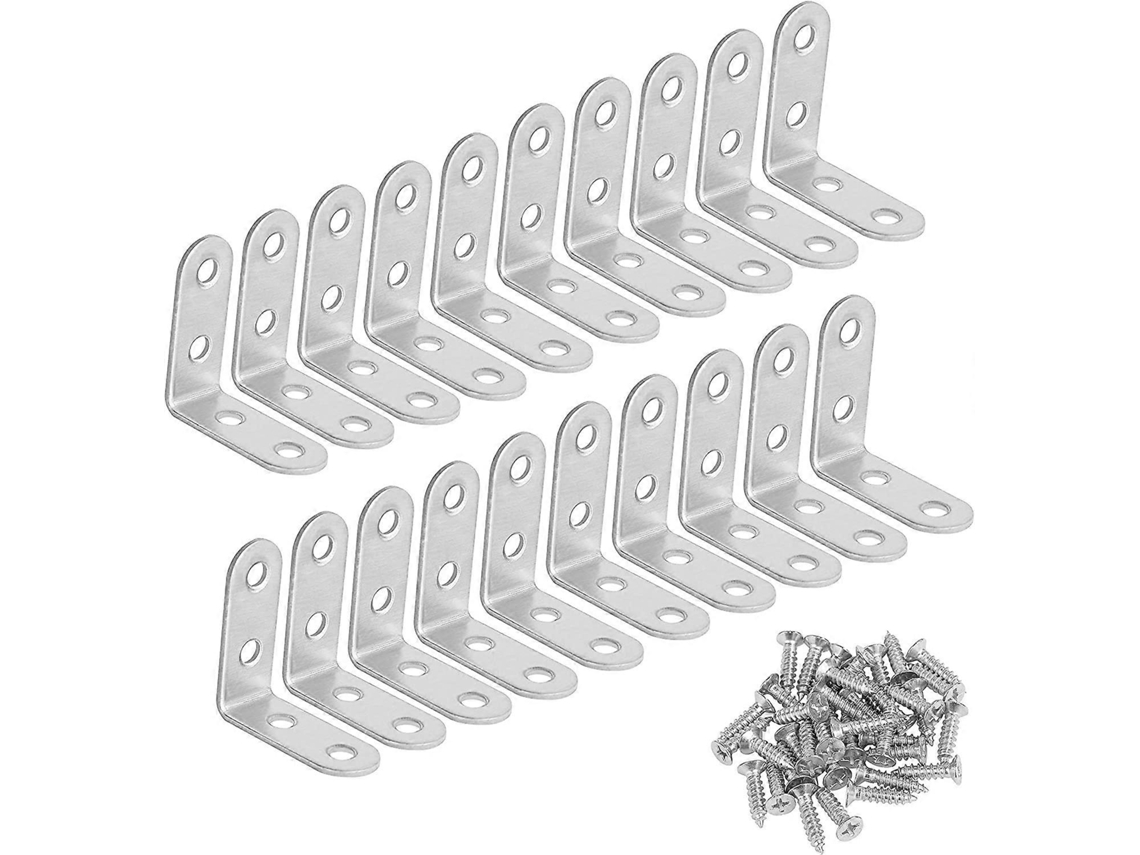 Soporte De Esquina De Acero Inoxidable 90 Grados Forma L 20 Piezas 80 Tornillos Plata 40x40x16mm