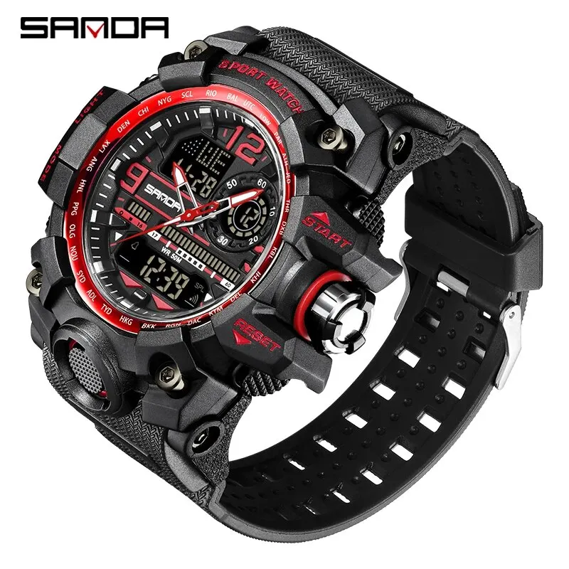 Reloj Militar De Cuarzo Para Deportes Al Aire Libre (rojo), Resistente Al Agua Hasta 50 M, Con Pantalla Digital Led.
