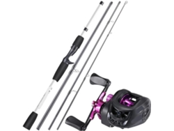 Kits De Cañas Pescar Fibra Carbono Para Baitcasting, 4 Secciones, Caña Casting Y Carrete Metal Pesca Lubina...