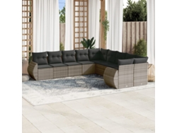 Conjunto de sofá de jardín de 11 piezas con cojines, ratán gris, DKD Home Decor