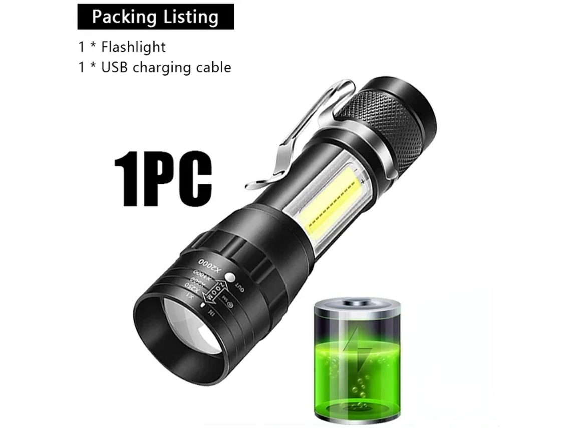 Luz de trabajo COB regulable, recargable por USB, con gancho magnético, batería 18650, banco de energía Viewleaf