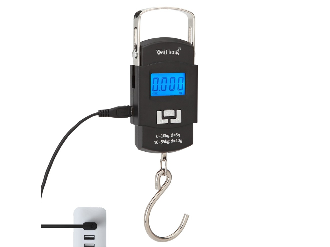 WeiHeng WH-A25 Báscula electrónica portátil recargable Pantalla LCD Báscula de equipaje 55 kg negro