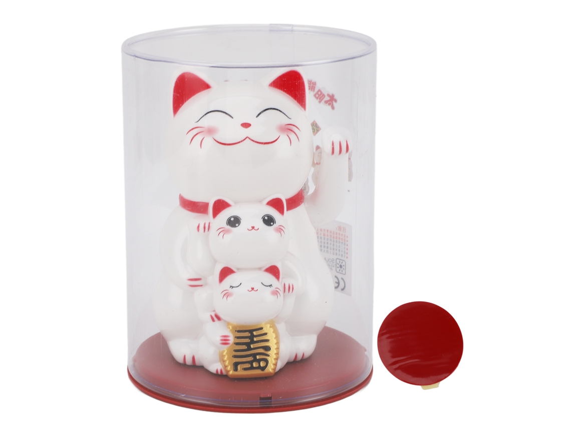2026-adorno De Gato Feliz Con Energía Solar 4.5 Pulgadas, Gato De La Fortuna Con Mano Moviéndose Automáticamente Para Coche Y Escritorio Blanco