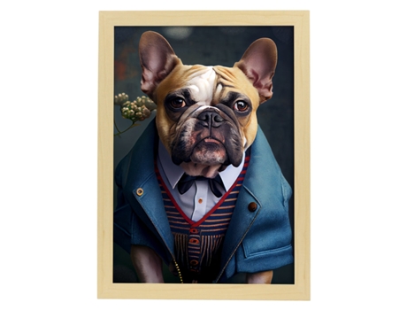 NACNIC Lámina Bulldog Victoriano Imaginativo En Fotografía A Todo Color Divertidas Ilustraciones Realistas De Animales Con Ropa Humana A4 Marco Mad...