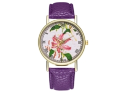 Reloj Analógico De Cuarzo Para Mujer Con Correa De Pu Con Estampado Floral (morado)