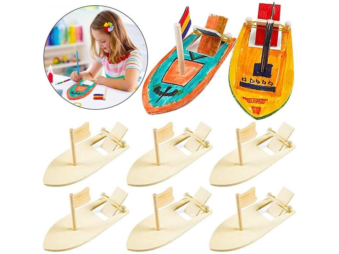 Kit De Bricolaje Para Pintar Y Decorar Una Balsa De Vela De Madera Con Remo Elástico Para Niños.