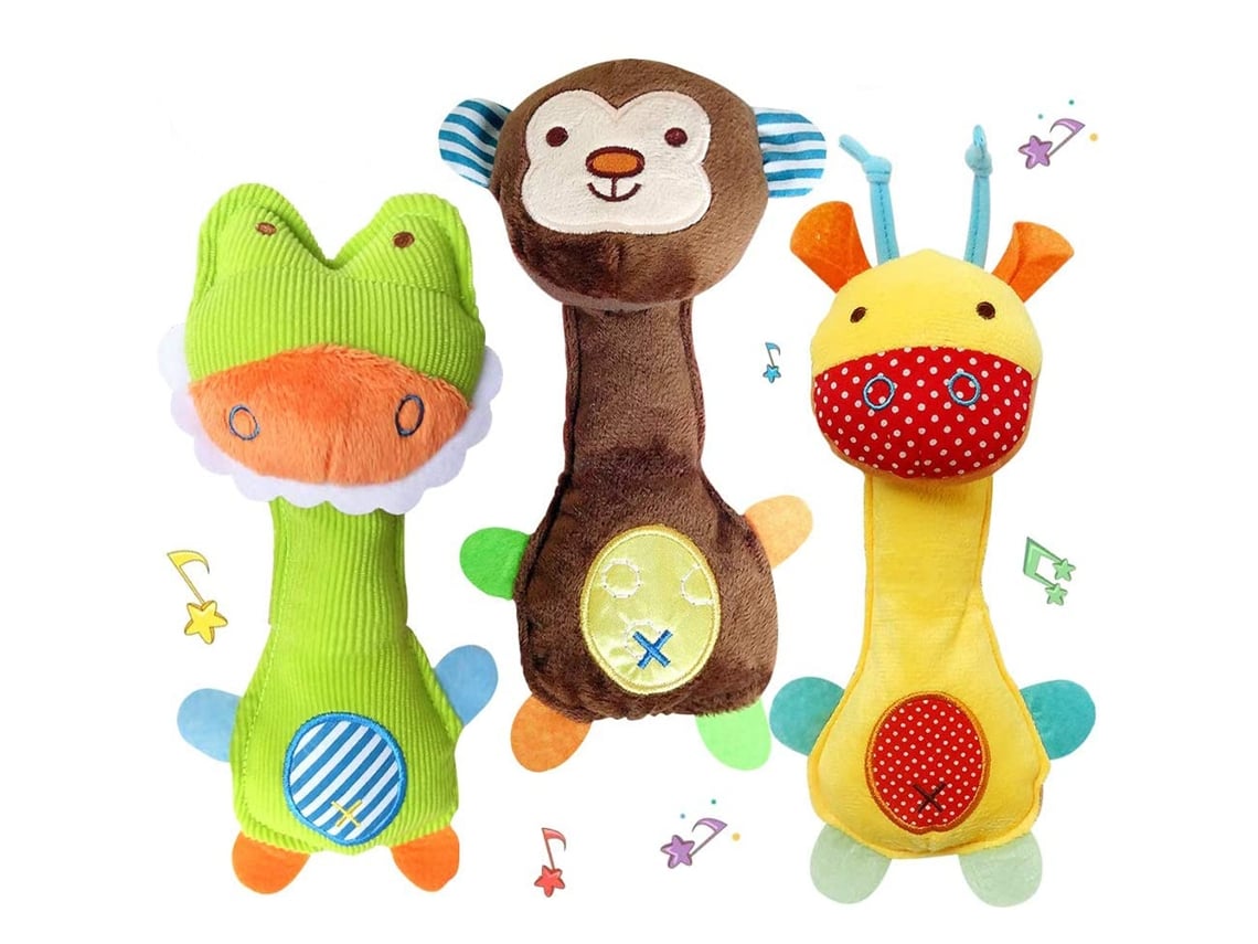 Ats-3 Piezas/set Juguetes De Sonajeros Suaves Para Bebés Con Sonidos Animales Juguetes De Desarrollo Temprano Regalo Para Recién Nacidos