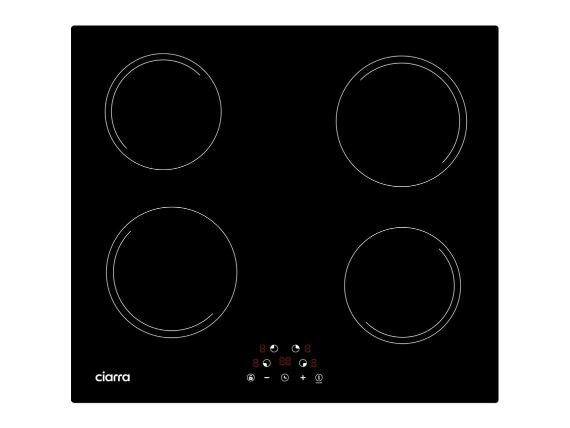 Placa de inducción de 59 cm y 6000 W con 4 zonas de temporizador, control táctil, 9 niveles de potencia, Awbih4 y Ciarra