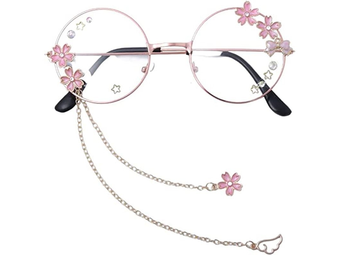 Gafas Kawaii Con Cadena, Accesorios Adorables, Estuche Incluido, Accesorios Para Cosplay, Montura De Metal, Lentes De Cristal.
