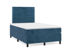 Cama Box Spring Con Colchón Terciopelo Azul Oscuro 120x190 Cm