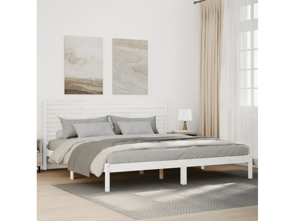 Cama Extralarga Sin Colchón Madera Maciza Blanca 200x220 Cm