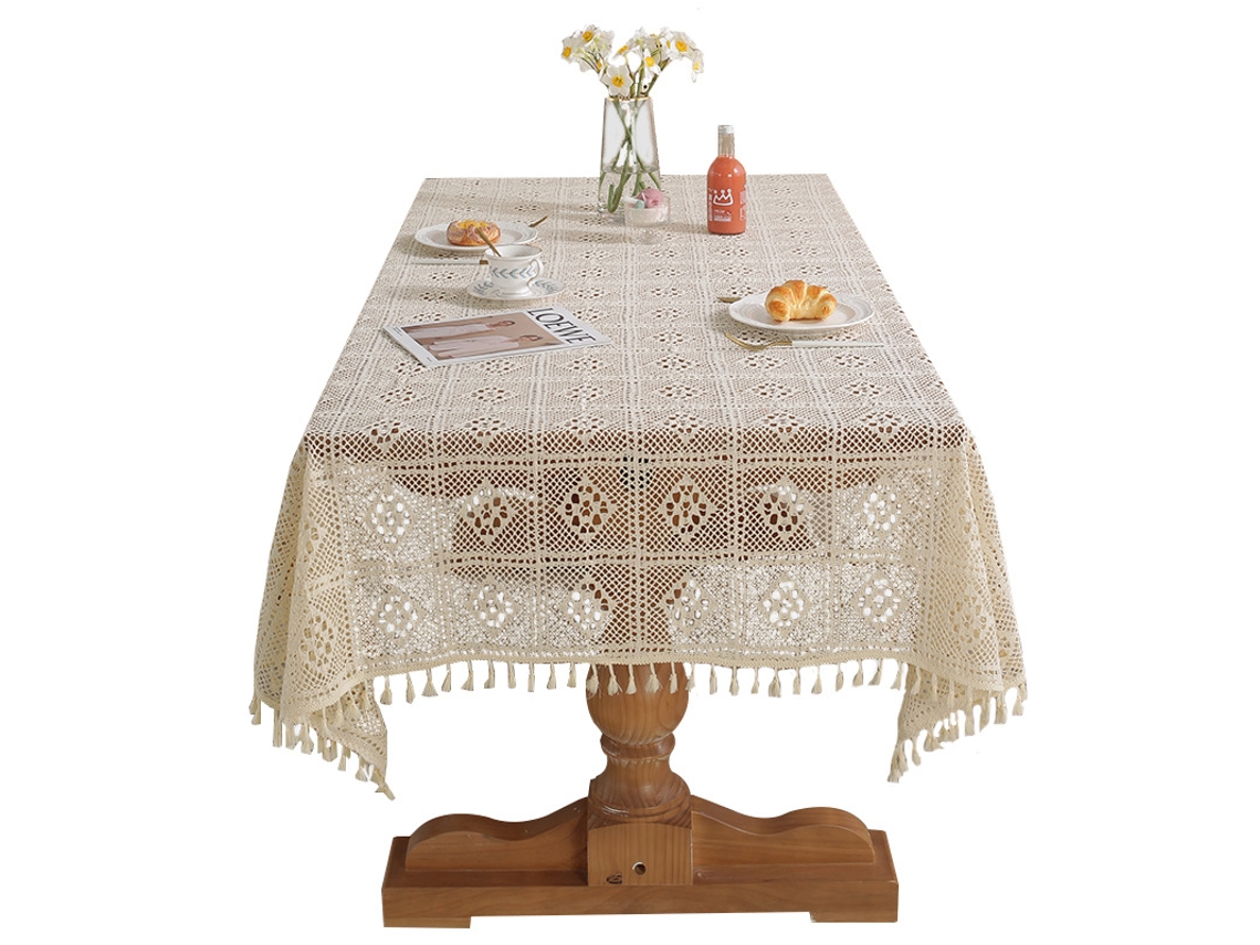 Mantel Americano Retro Hueco, Hilo de Algodón, Ganchillo, Funda Antipolvo 140x180 cm Beige SIURN