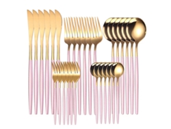 Conjunto de Talheres de Aço Inoxidável 30 Und-Rosa GERTIZ