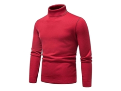 2026-jersey Hombre Cuello Alto Liso Slim Fit Invierno Tejido Grueso Calientito Poliéster Básico 3xl Rojo