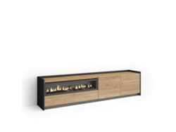 Mueble Tv, Televisión, 207x37x50cm, Para Tv Hasta 80", Chimenea Eléctrica, Led, Roble Y Negro