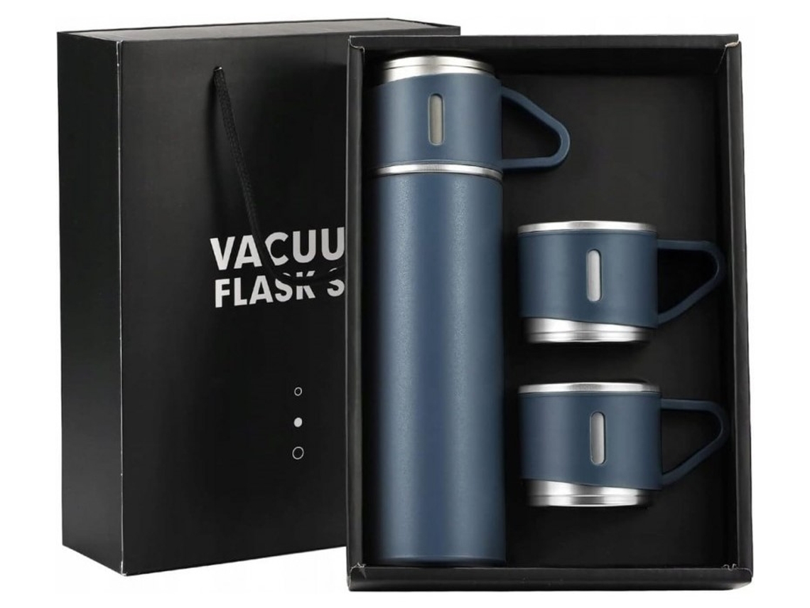 Conjunto Térmico con 3 Tazas, Envuelto Para Regalo, 500 Ml Azul Marino