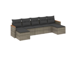 Conjunto de 7 sofás de jardín con cojines de mimbre, gris, MAISON EXCLUSIVE (7 piezas)