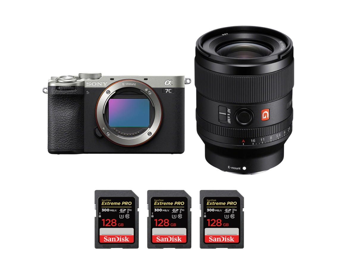 Sony A7c Ii Plateado + Fe 35mm F/1.4 Gm + 3 Sandisk 128gb Uhs-ii 300mb/s - Cámara Fotográfica Híbrida + Ebook “20 Consejos Para Fotos Que Impactan”