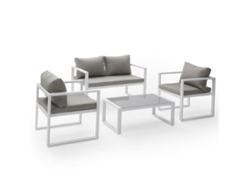 Conjunto de jardín IBIZA tela gris 4 plazas - aluminio blanco HAPPY GARDEN