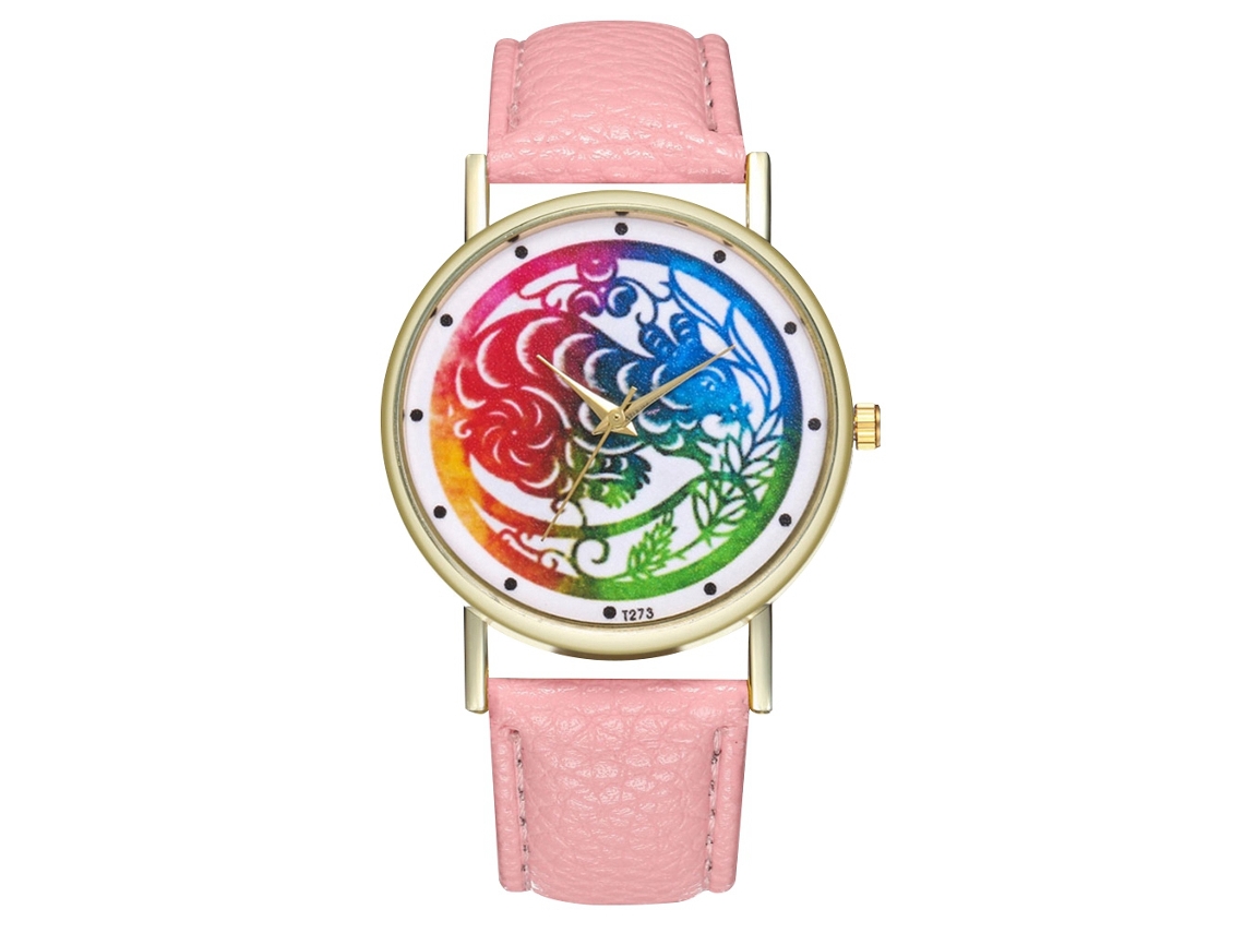 Reloj De Pulsera Unisex De Cuarzo Con Estampado Animal En Piel Sintética Rosa.
